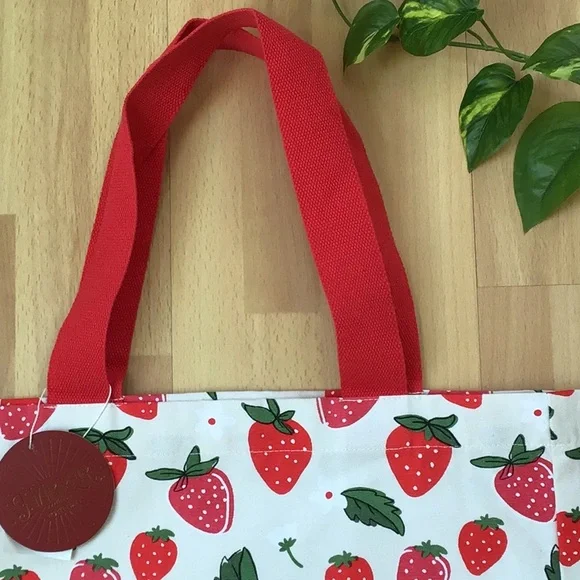 Anthro Strawberry 🍓 Print Canvas Tote Shopping Bag - Picture 5 of 13